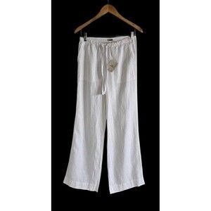 Faherty  White  Linen Pants  Womens XS Wide Leg Tie Elastic Waist Pockets NWT